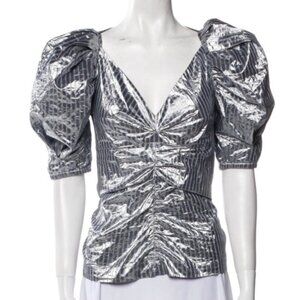 Isabel Marant Metalic Silver Puff Sleeve Top Size 36